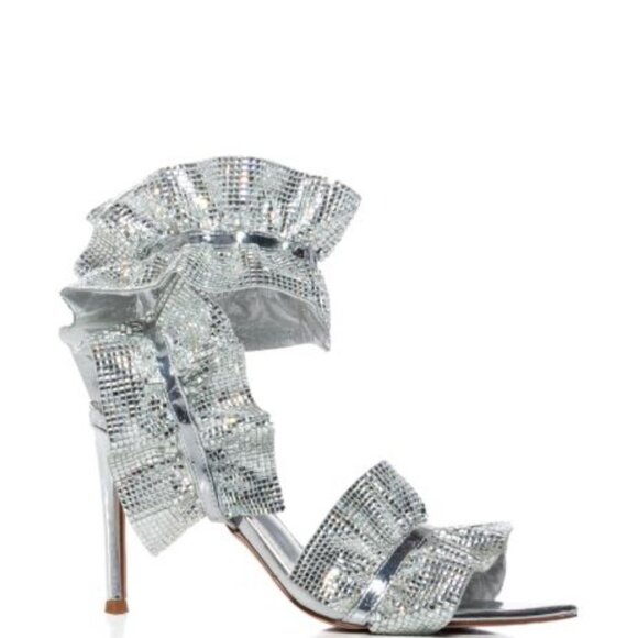 AZALEA WANG " RHINESTONE RUFFLE "SILVER SANDAL( BRAND NEW !!!!!!!!!!!!!!!!!!!!!! - Picture 5 of 7